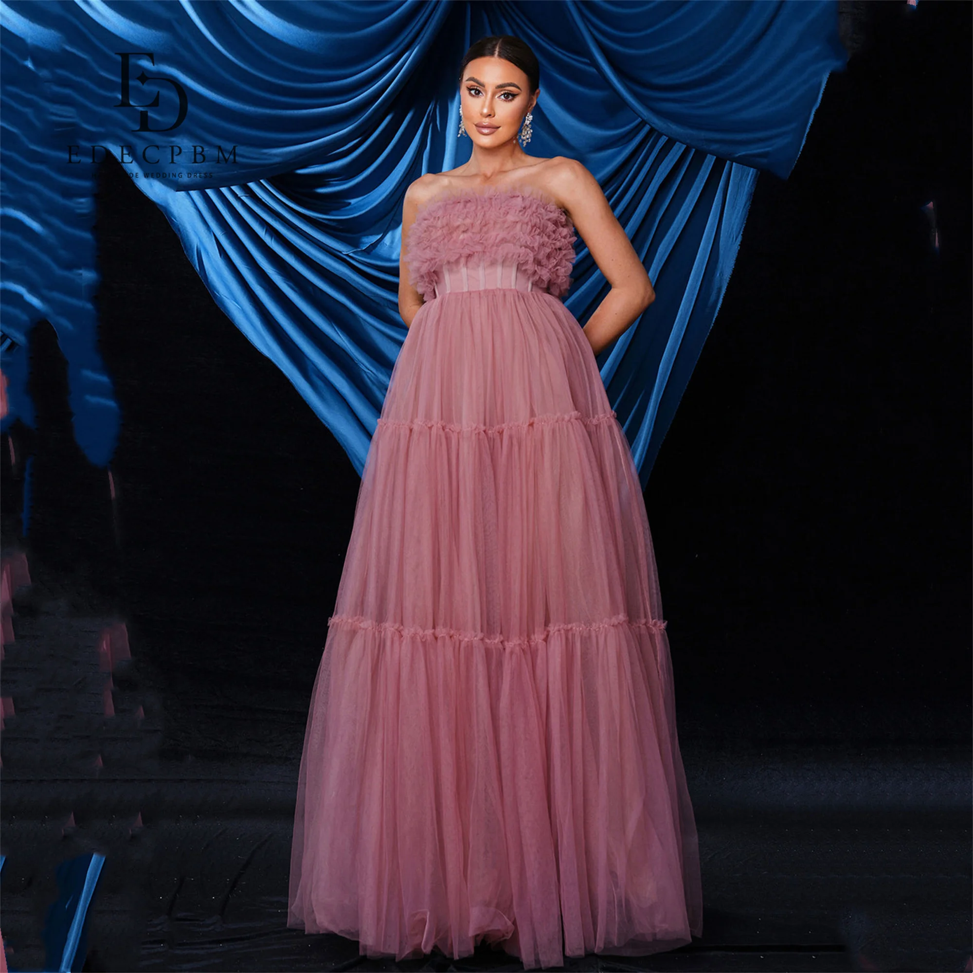 

EDECPBM Customized Women's Evening Party Dresses for Special Occasions Pink Multi-layer Off-shoulder New in Dresses A-line Dress
