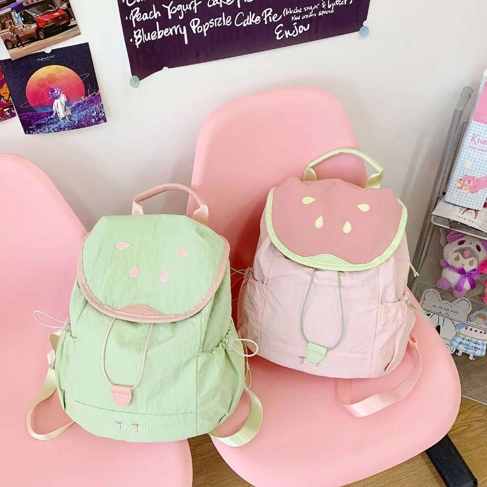 

Dopamine Color Strawberry Drawstring Backpack Korean Style Waterproof Fruit Nylon Backpack Travel Commute Hiking Shoulder Bag