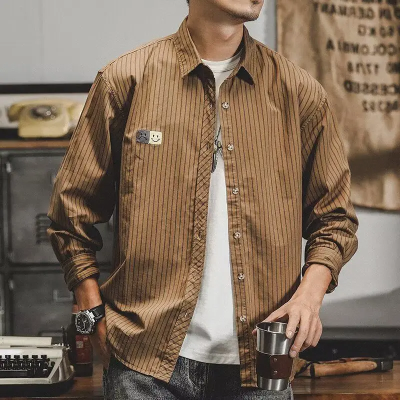 American Retro Striped New Spring Autumn Shirt Japanese Long-sleeved Loose Men Trendy Shirt Versatile Casual Jacket