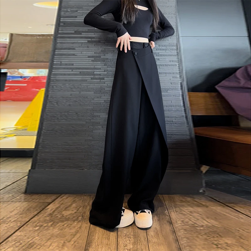 Ladies Slouchy Baggy Straight Pants Women Clothing Girls Fashion Asymmetric Wide Leg Trousers Female Loose Clothes VAY9167