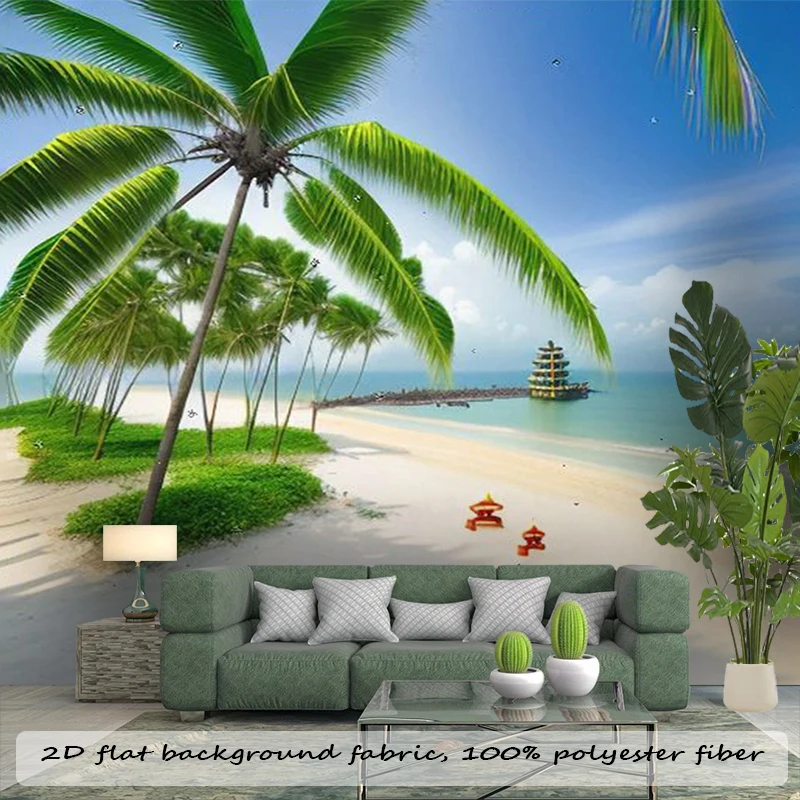 1PC Tropical Beach Pagoda View Print Backdrop Banner, Bedroom Living Room Photo Background, Polyester, Home Decor, Wall Art