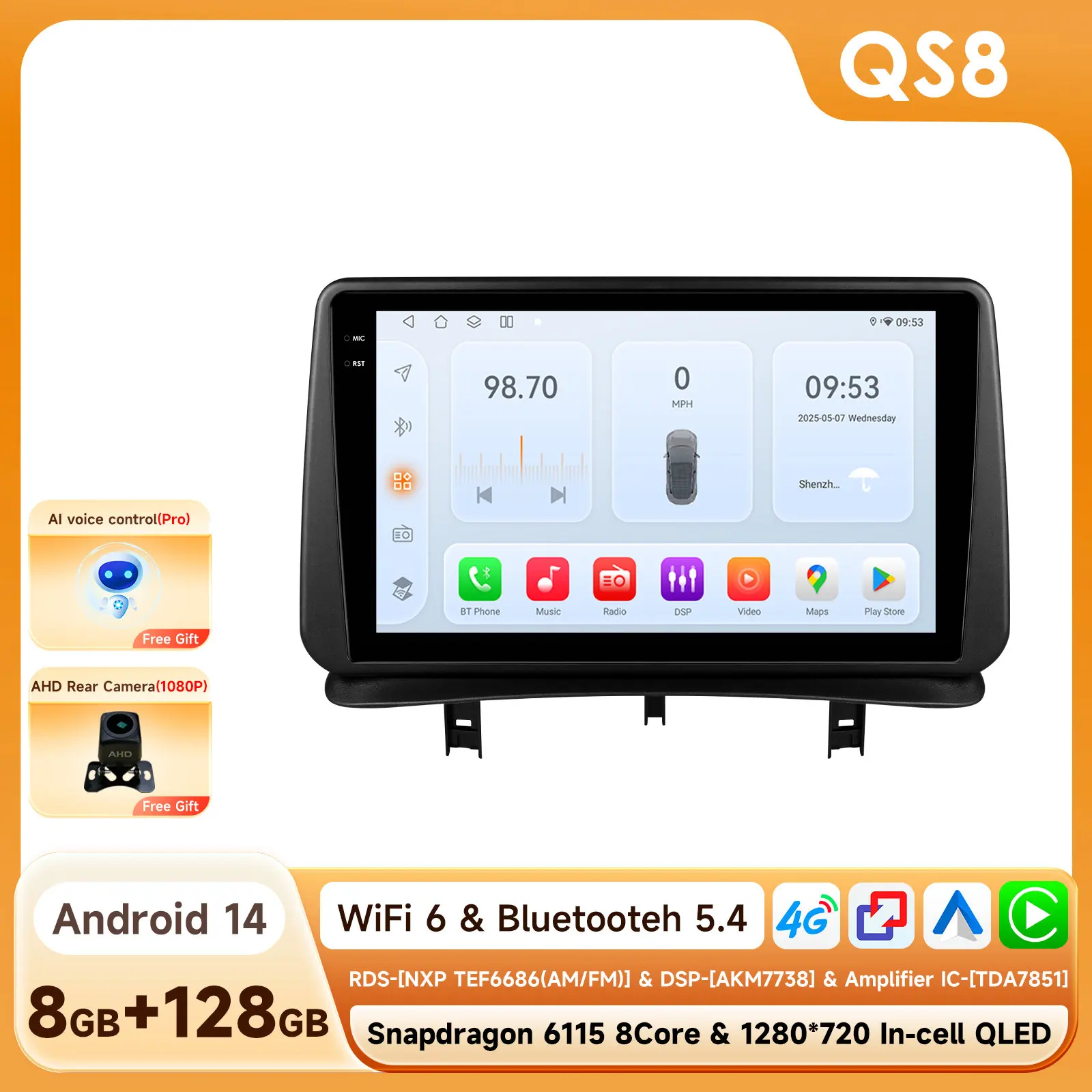 Auto Intelligente Radio Speler voor Renault CLlO 3 2005-2014 Draadloze Carplay Android Auto Multimedia GPS 2din 6115 Audio 360cam
