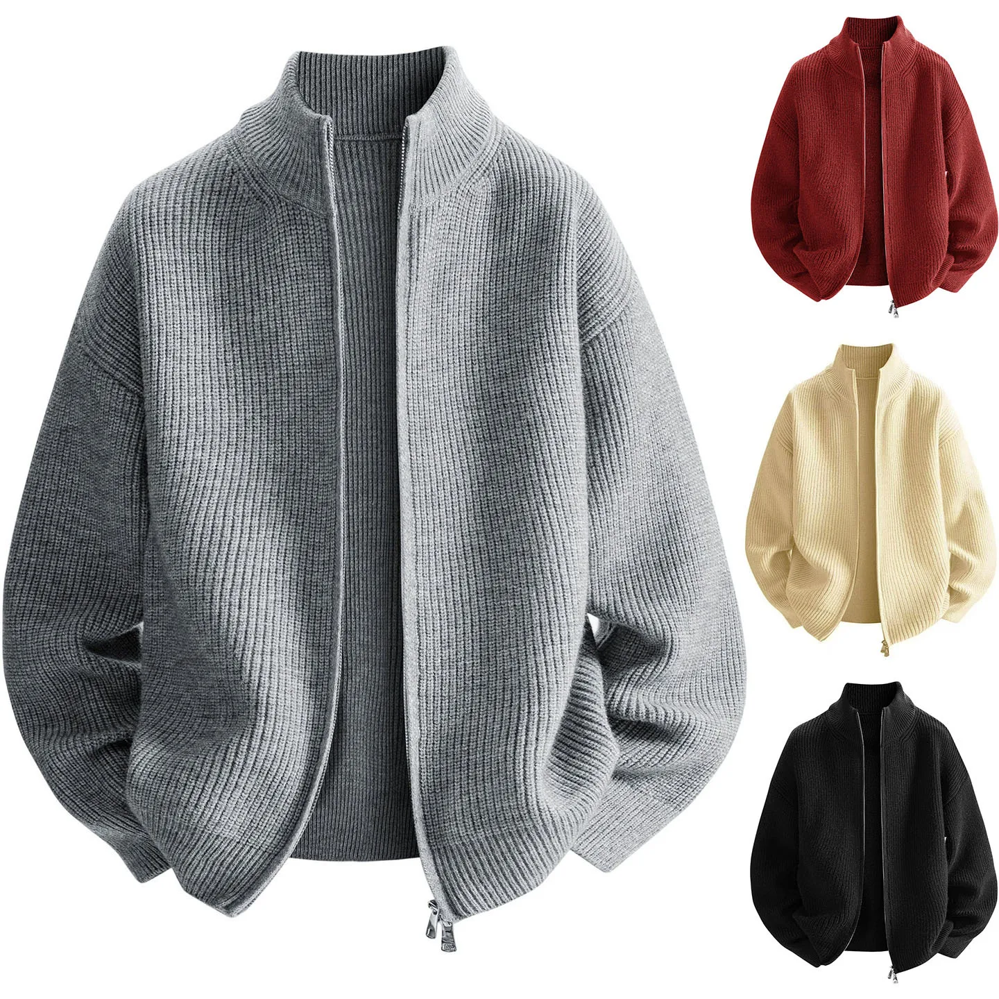 Autumn and winter new cardigan sweater knitted sweater men's and women's solid color zipper jacket trendy