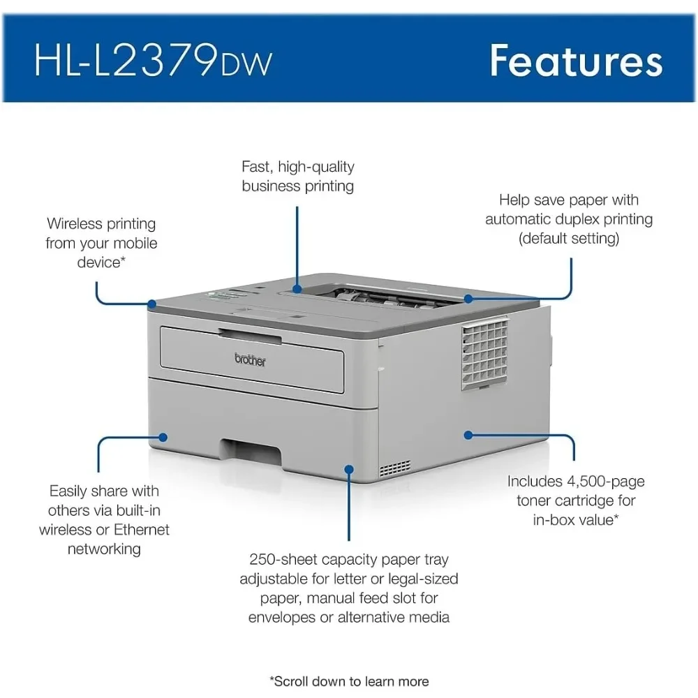 HL-L2379DW Wireless Black & White Laser Printer