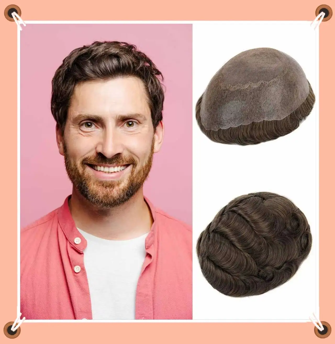 

TUM02 Toupee Mens Fine Mono Top+Poly with Gauze+Scalloped Hairline Indian Remy Human Hair Toupee Hair Piece for Man Men Toupees