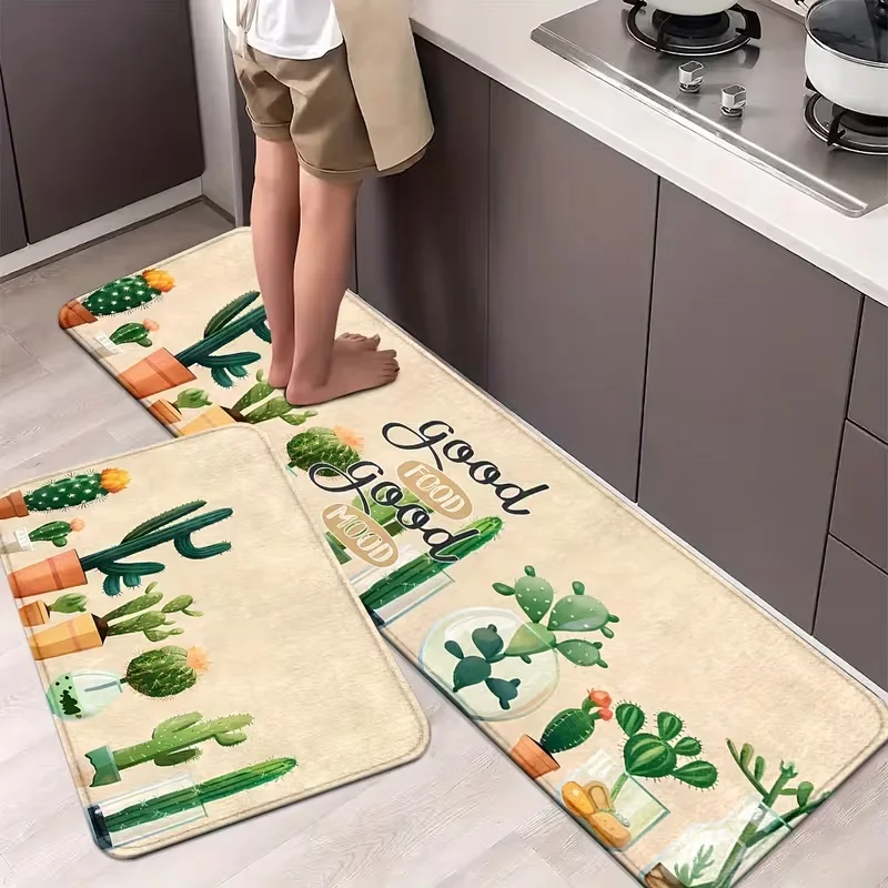 Kaktus-Küchenmatten, rutschfeste stehende Läuferteppiche, Teppiche für Küche, Zuhause, Büro, Waschbecken, Waschküche, Badezimmer, Frühlingsdekoration