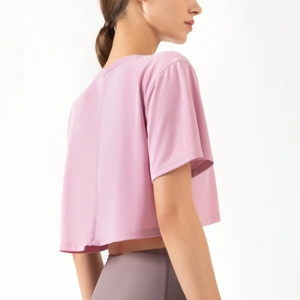 Loose Fit Yoga Sports Tops Short-Sleeved T-shirts Exercise Crop Top Comfortable Quick-Drying Fitness Clothes Outdoor Training
