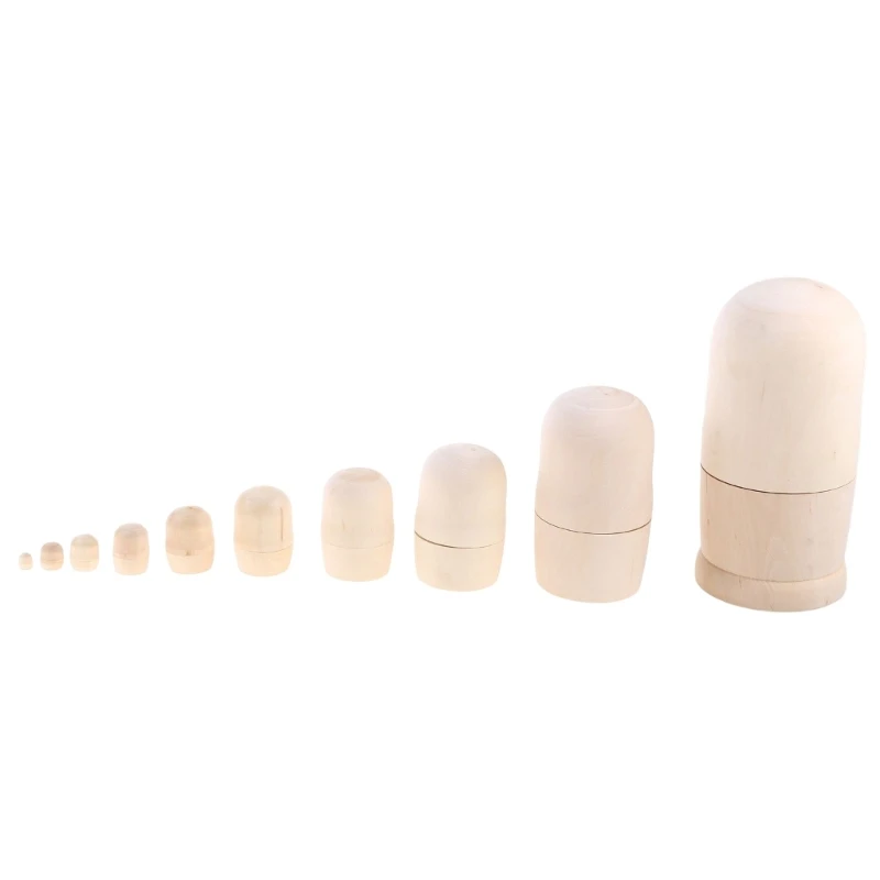 10pcs DIY Unpainted Blank Wooden Big Belly Russian Nesting Dolls Matryoshka for Doll Set for Kids Toy Birthday