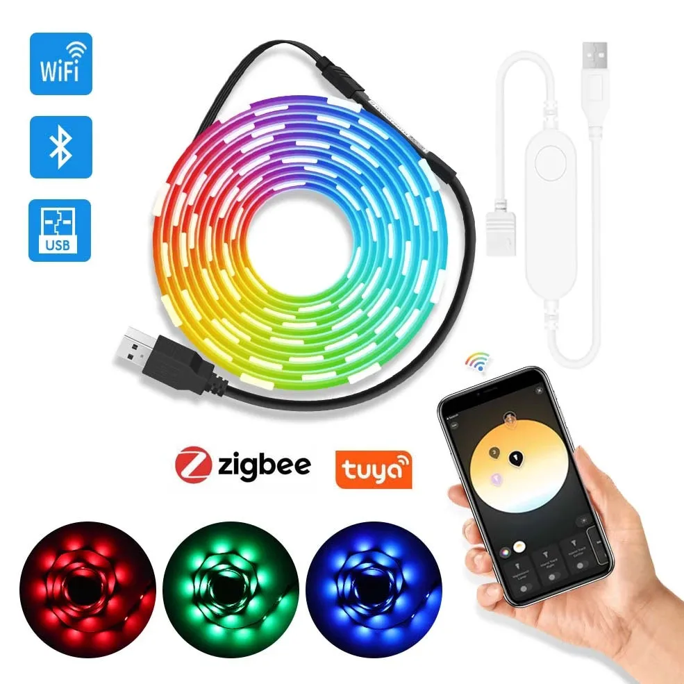 

Bluetooth Wifi USB Led lights Tuya Zigbee Smart RGB Led Strip 5050 SMD Desktop TV Screen Backlight For Christmas Room Decoration