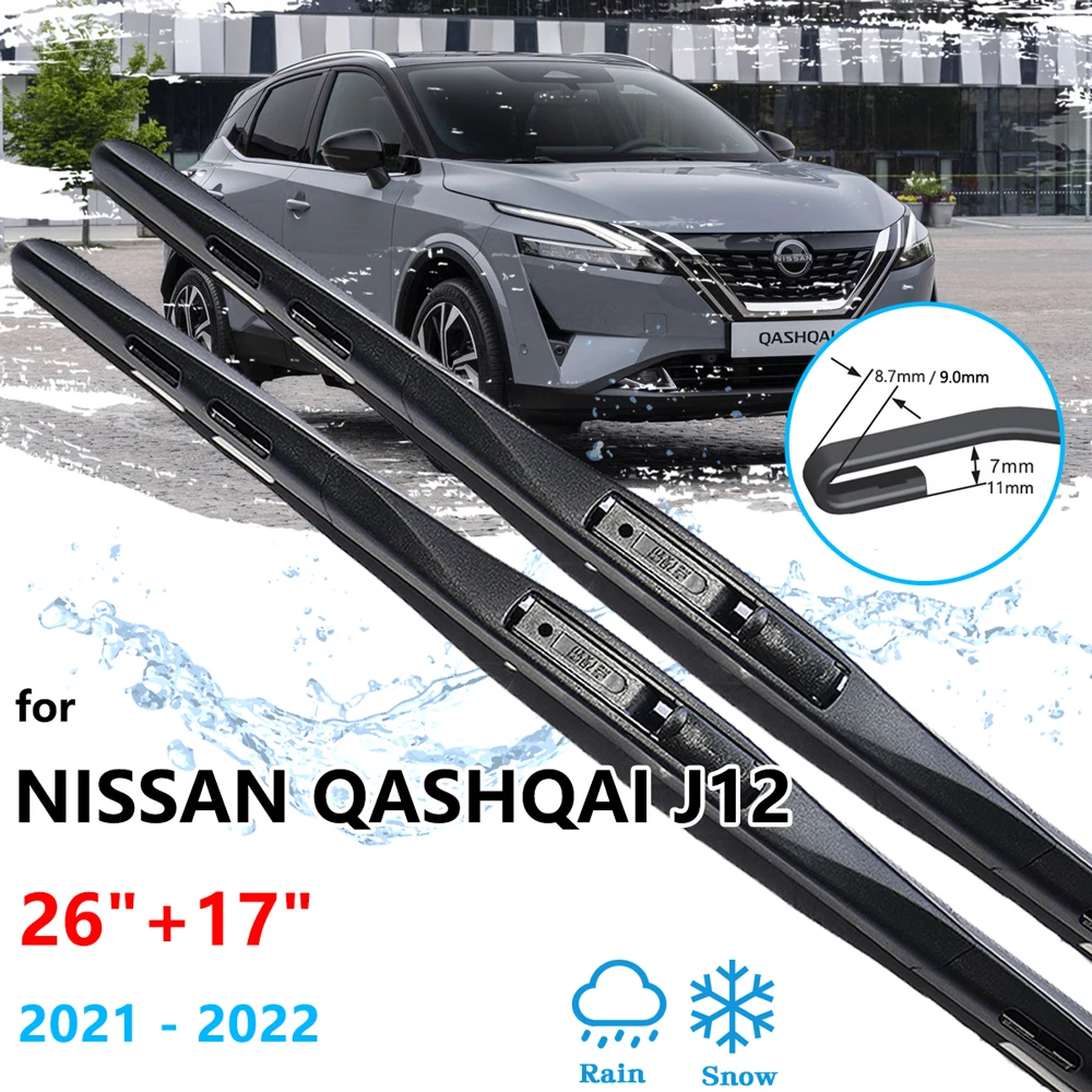 For Nissan Qashqai J12 MK3 2021 2022 Front Winter Wiper Blades Window Brushes Washers Boneless Frameless Rubber Car Accessories