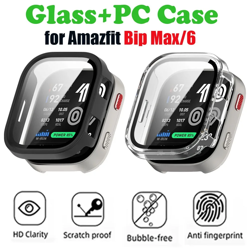 Glass+Case for Amazfit Bip Max Screen Protector Anti-scratch Film Bumper Protective PC Cover for Amazfit Bip 6 Shell Accessories