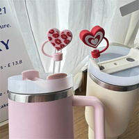 Kawaii Hearts Straw Cover Caps For Stanley Cups Cute Bear 10mm Straw Toppers For Tumbler Silicone Dust-Proof Straw Tip Cover