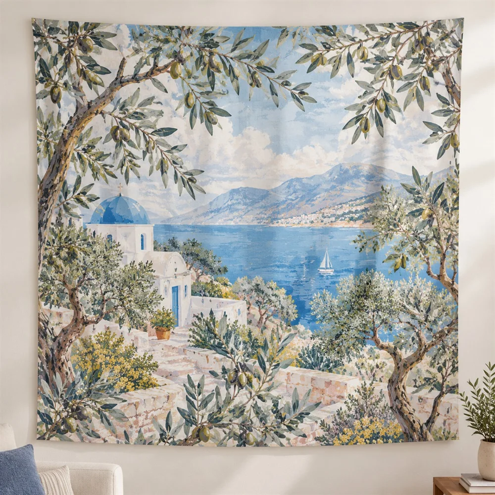VIKAMA Olive Tree Grove Allover Pattern Tapestry Wall Hanging, Mediterranean Wall Decor Tapestries for Bedroom Living Room Study