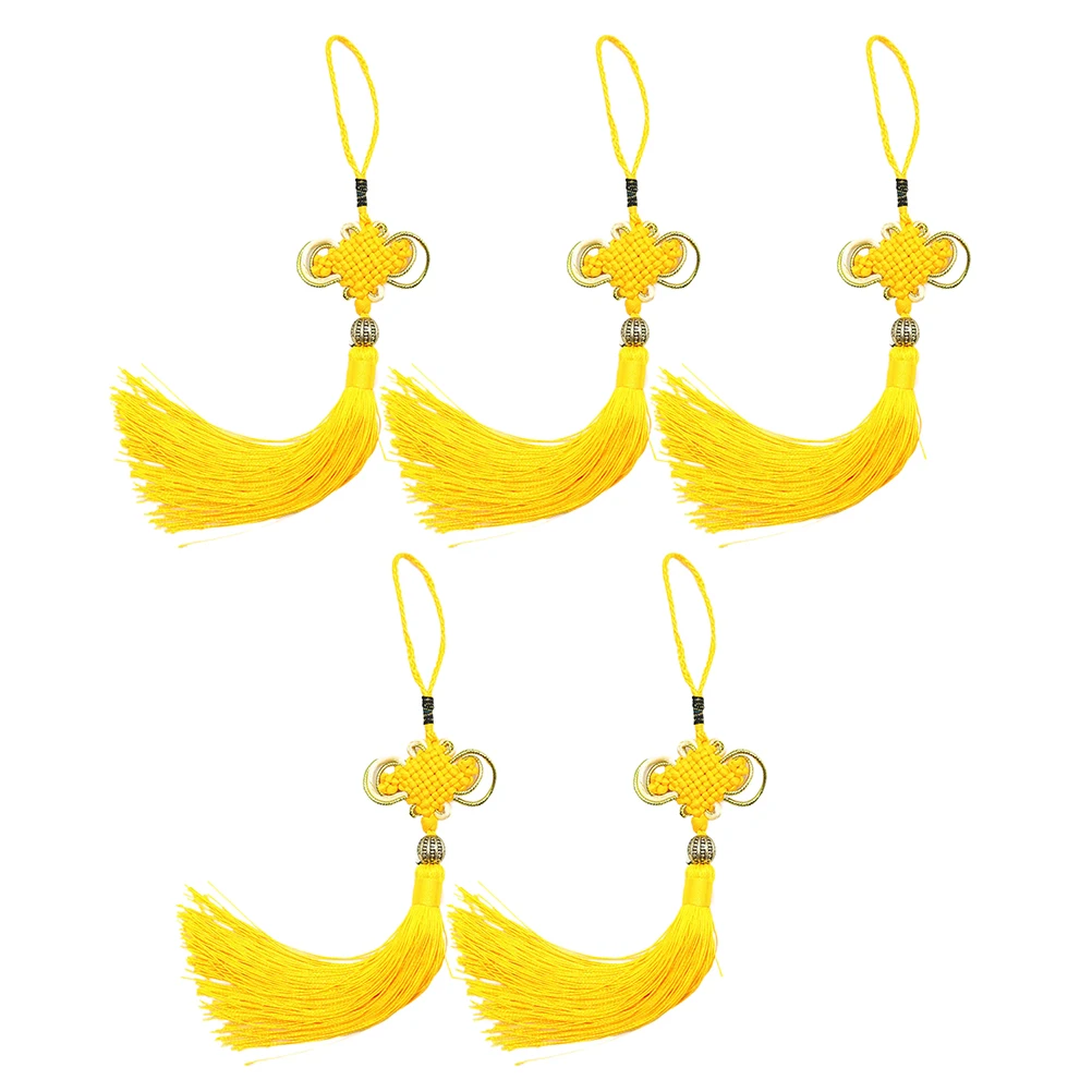 5개입 프리미엄 중국 매듭 펜던트 태슬 장식 금색 트림 자동차 장식 행운을 위한 홈 오피스 장식 노란색 태슬 펜던트