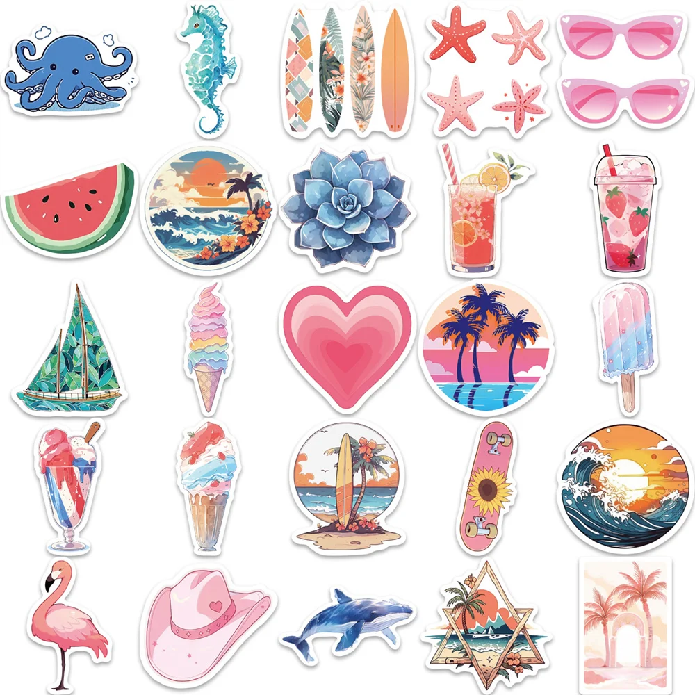 50pcs Summer Beach Girl Sticker For Laptop Phone Case Suitcase Stationery Guitar Scrapbooking Supplies Girly Stickers Pack