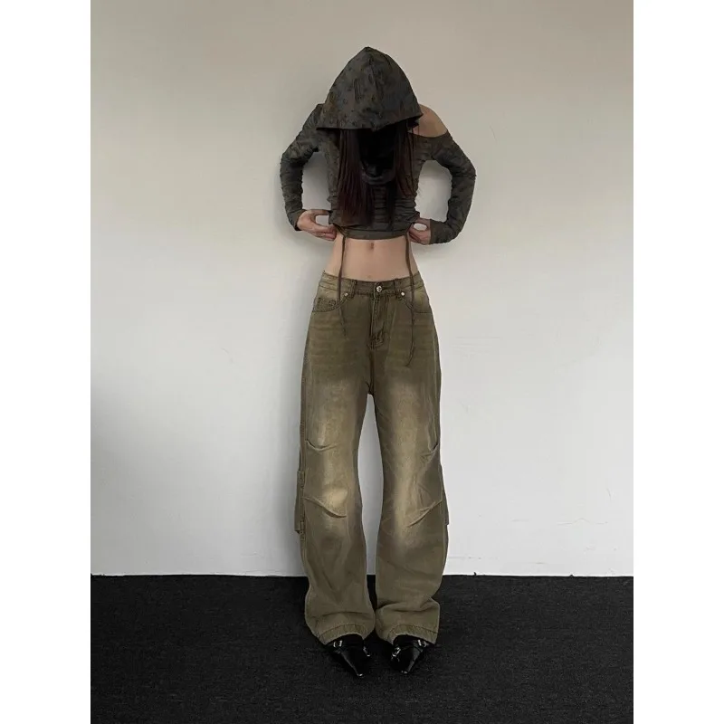 Deeptown Vintage Trashy Y2k Baggy Jeans Woman Harajuku Streetwear Gyaru Wide Coquette Denim Pants Hip Pop Female Trousers Grunge