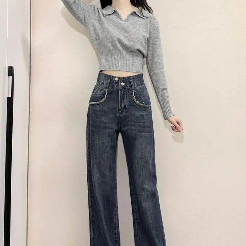 Xpqbb Coreano Chic Turn-Down Collar Slim Fit Fem Suéter Faionable Ele Sle Primavera Temporada 00% Outro Material