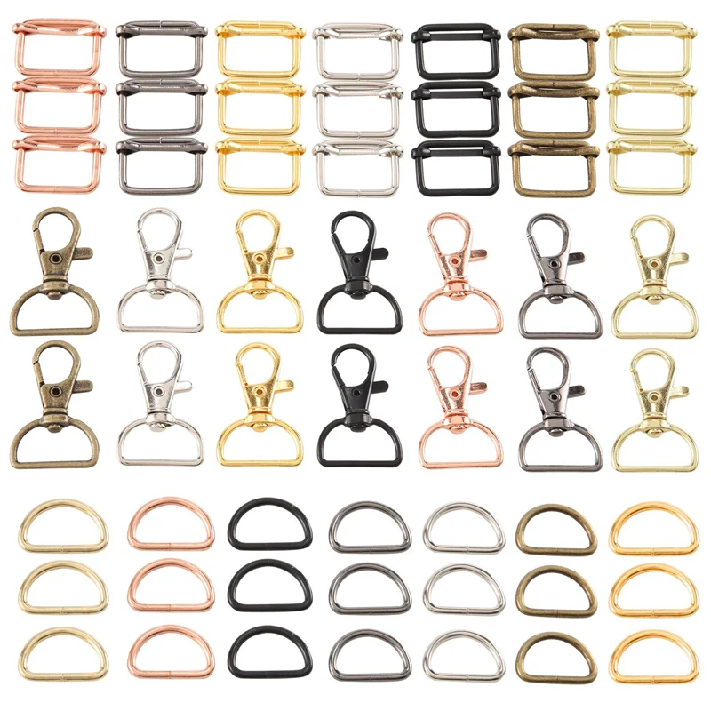 56 Pcs Purse Hardware Keychain Hooks for Bag Making Lanyard Snap Hooks Metal Swivel Clasps with D Rings and Slide Buckle