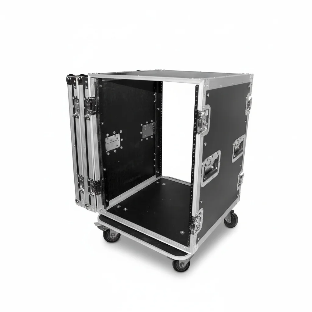 

14U Amp Rack, 24 Inch Depth Aluminum ATA Flight Case, Shockproof Waterproof Tool Case with Wheels, Equipment Delivery Case