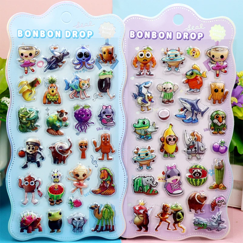 Pegatinas en relieve 3D de Brainrot italiano, calcomanía de animales abstractos, pegatina de Tung Tung Sahur, pintura abstracta para álbum de recortes DIY, Deca