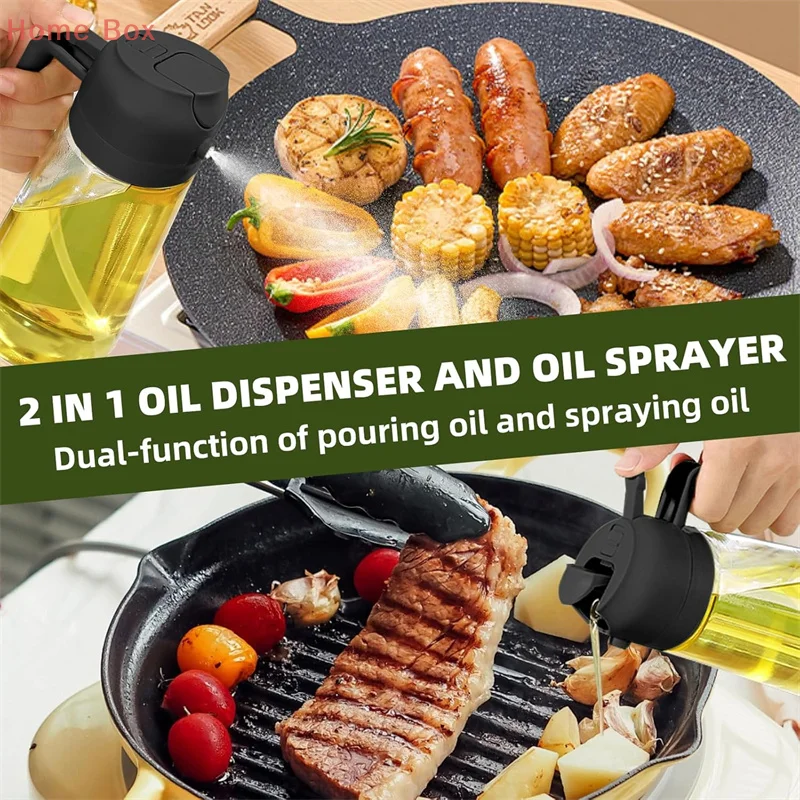 Oil Bottle Oil Sprayer For Cooking - 2 In 1 470ml Olive Oil Dispenser For Kitchen Gadgets, Air Fryer, Salad, And BBQ