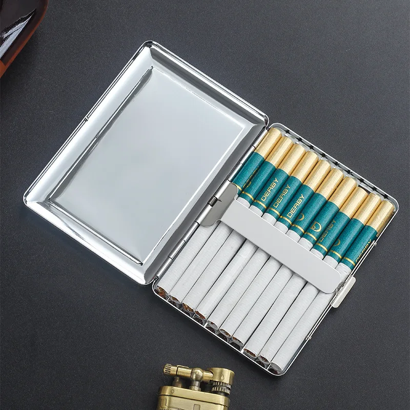 Personalized Flip Cover Coarse Metal Cigarette Case 7.6mm Portable Smoking Tool for Men Fashionable Cigarette Box view 2