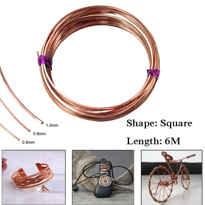 0.6mm 0.8mm 1mm Square Copper Wires Environmental Protection Copper Tinsel copper Flat Wire Jewelry Making DIY accessorie