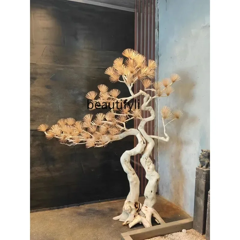 Simulation fake tree ornament large-scale modeling decorative bonsai branches solid wood carving landscaping