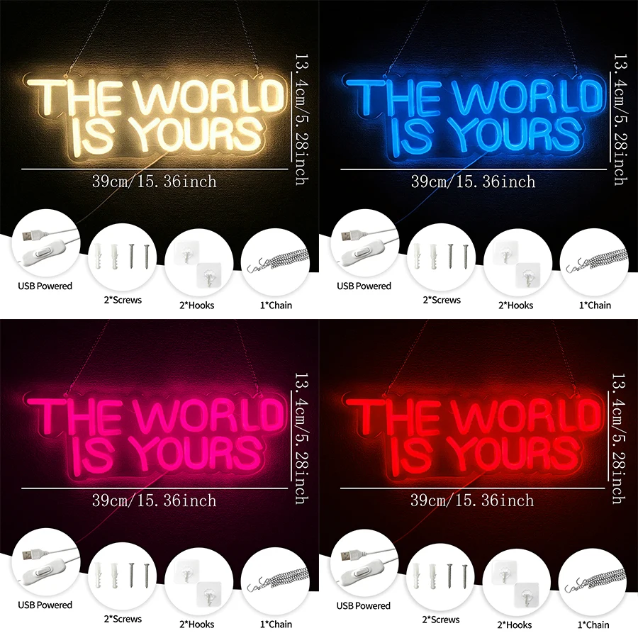 The World Is Your Led Neon Sign, Suitable For Bar Bedroom, Game Room, Study Room, Cinema, Home Wedding Party Decor Lights.