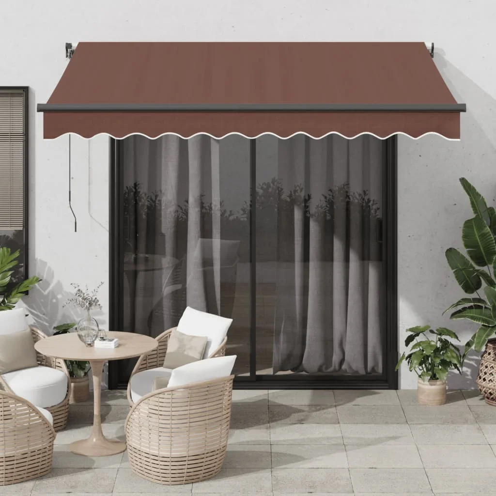 Brown Hand-Retractable Canopy With Led 300X Cm, Outdoor Courtyard Umbrella Rain-Resistant Surface