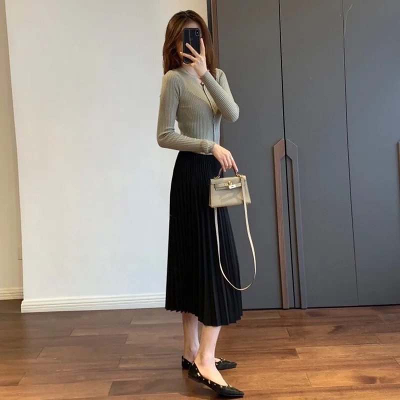 2024 A-line Skirt Elegant And Intellectual Pleated Long Skirt Woolen And Mesh Skirt Women\'s Winter And Spring New Style