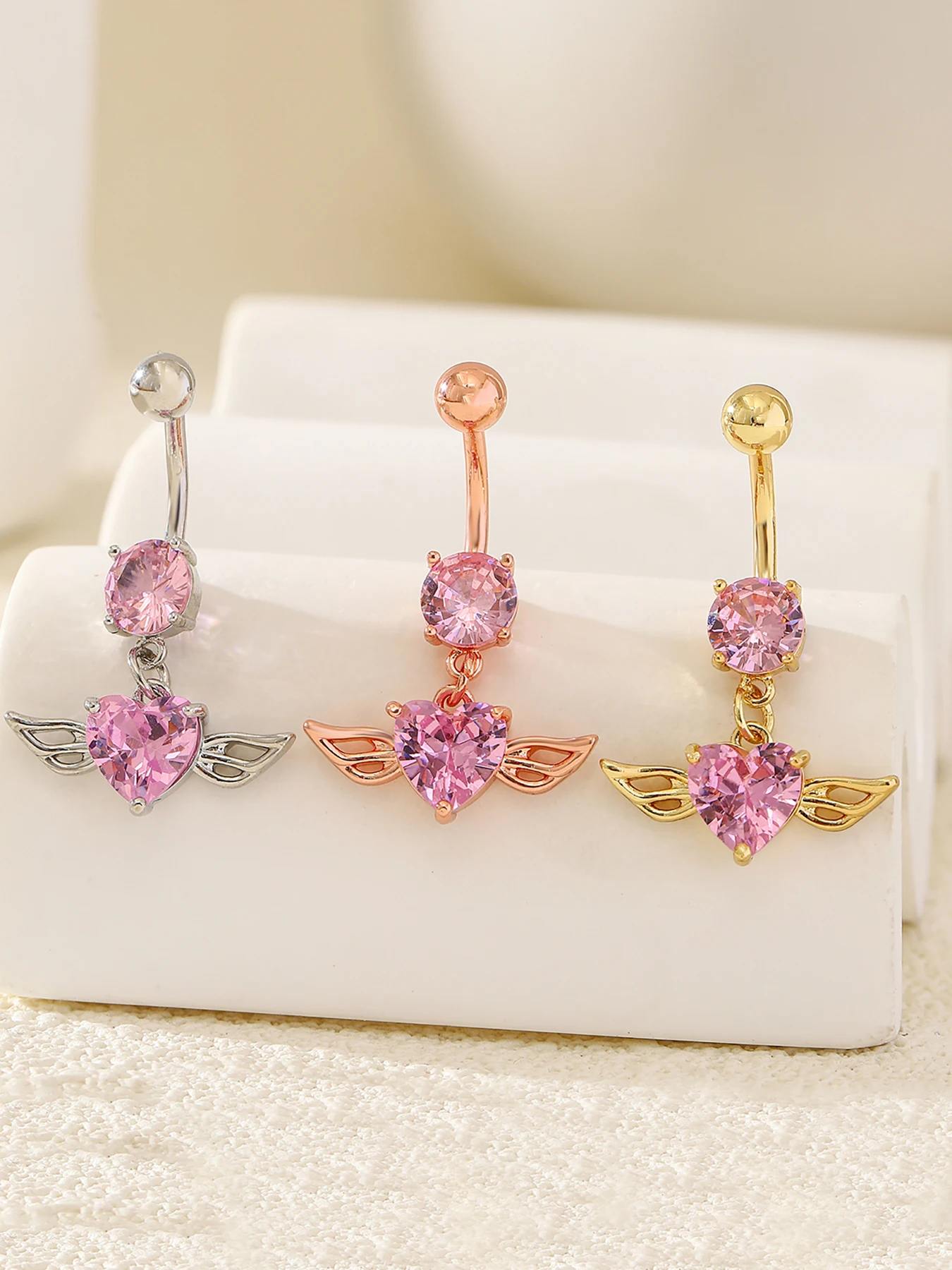 1pc Fashion Gorgeous Y2K Wings Heart Shape Zircon Navel Ring for Women Close-fitting Piercing Body Jewelry Party Jewelry