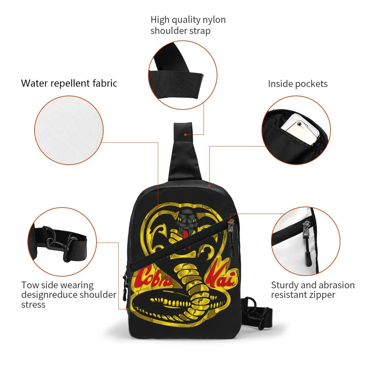 Vintage Cobra Kai Sling Crossbody Backpack Men Custom Karate Chest Shoulder Bag for Traveling Daypack