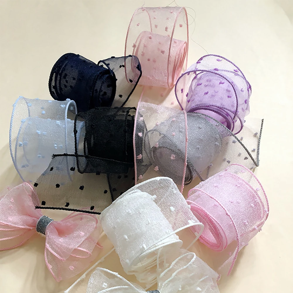 Chainho,Gauze Ribbon,Pure Color,With Dot,DIY Handmade Bow Tie Materials,Gift Flower Packaging,Width:50mm,SD09