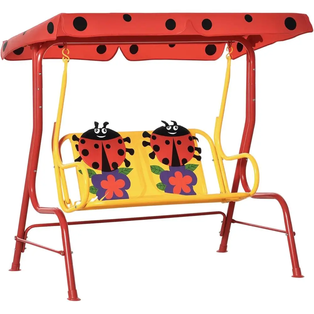 

2-Person Outdoor Swing Chair with Adjustable Safety Belt, Red Lion Design for Patio or Garden