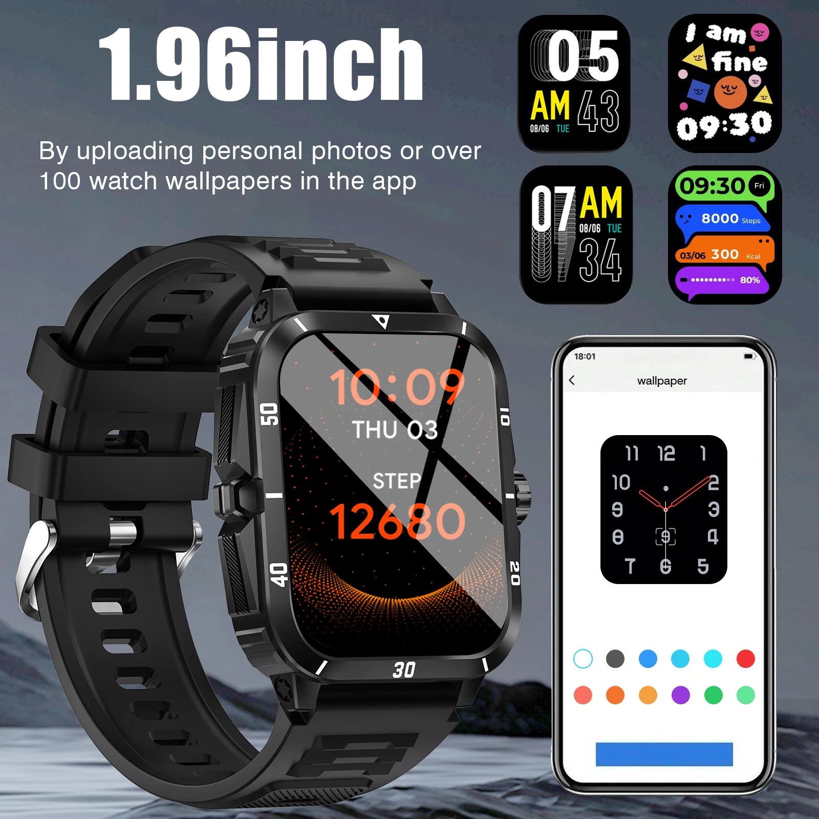 Smartwatch for men and women, 1.83 inch HD touch screen, fitness tracker with wireless call answering/dialing