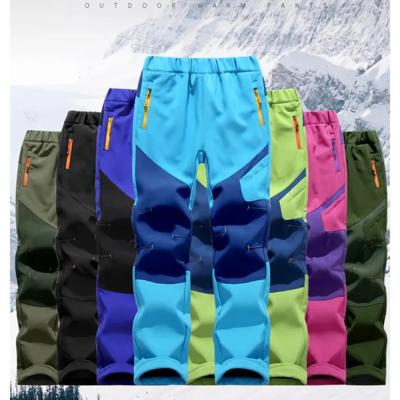 ZOETOPKID Boys and Girls Waterproof Fleece Lined Soft Shell Hiking Pants School Kids Track Trousers Child Activities Bottoms