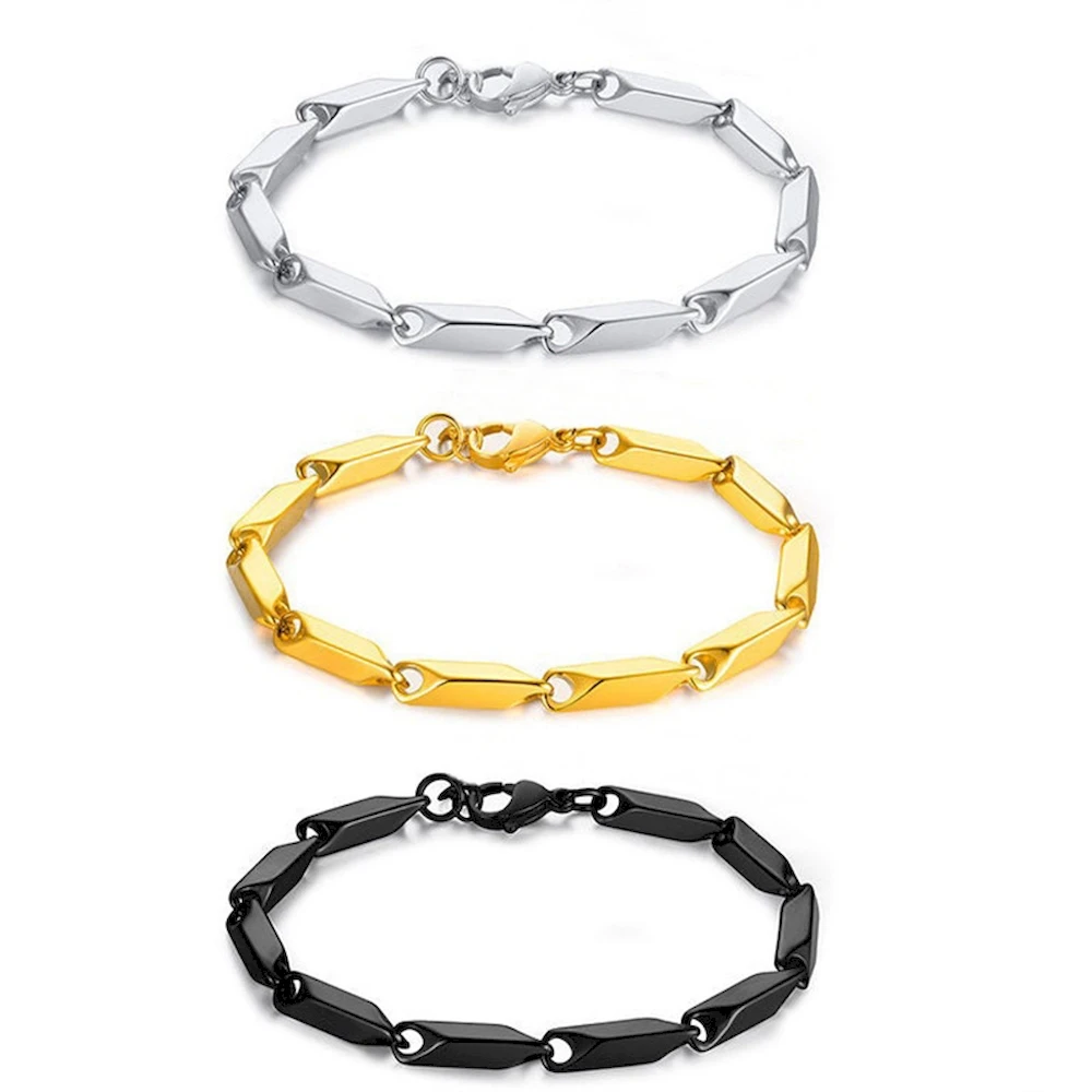 2/3mm Wide Stainless Steel Bamboo Chain Bracelet 19/21/23cm Length Silver Color Men Women Hand Jewelry Waterproof Drop Shipping