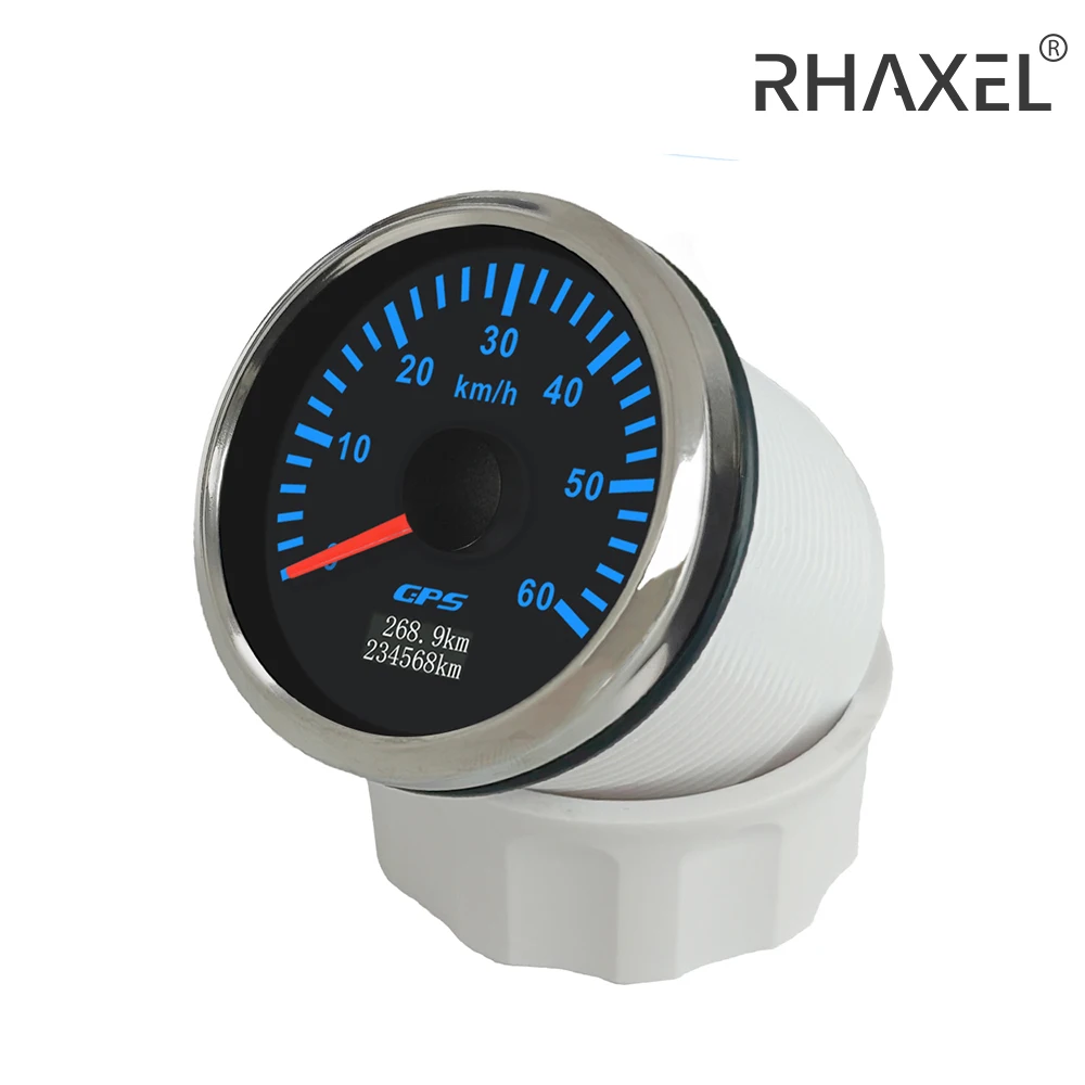 RHAXEL 52mm GPS Speedometer 30 60 80 120 200 Km/h Odometer with Tripmeter for Passenger Ships Tractor 12V 24V 7 Colors Backlight