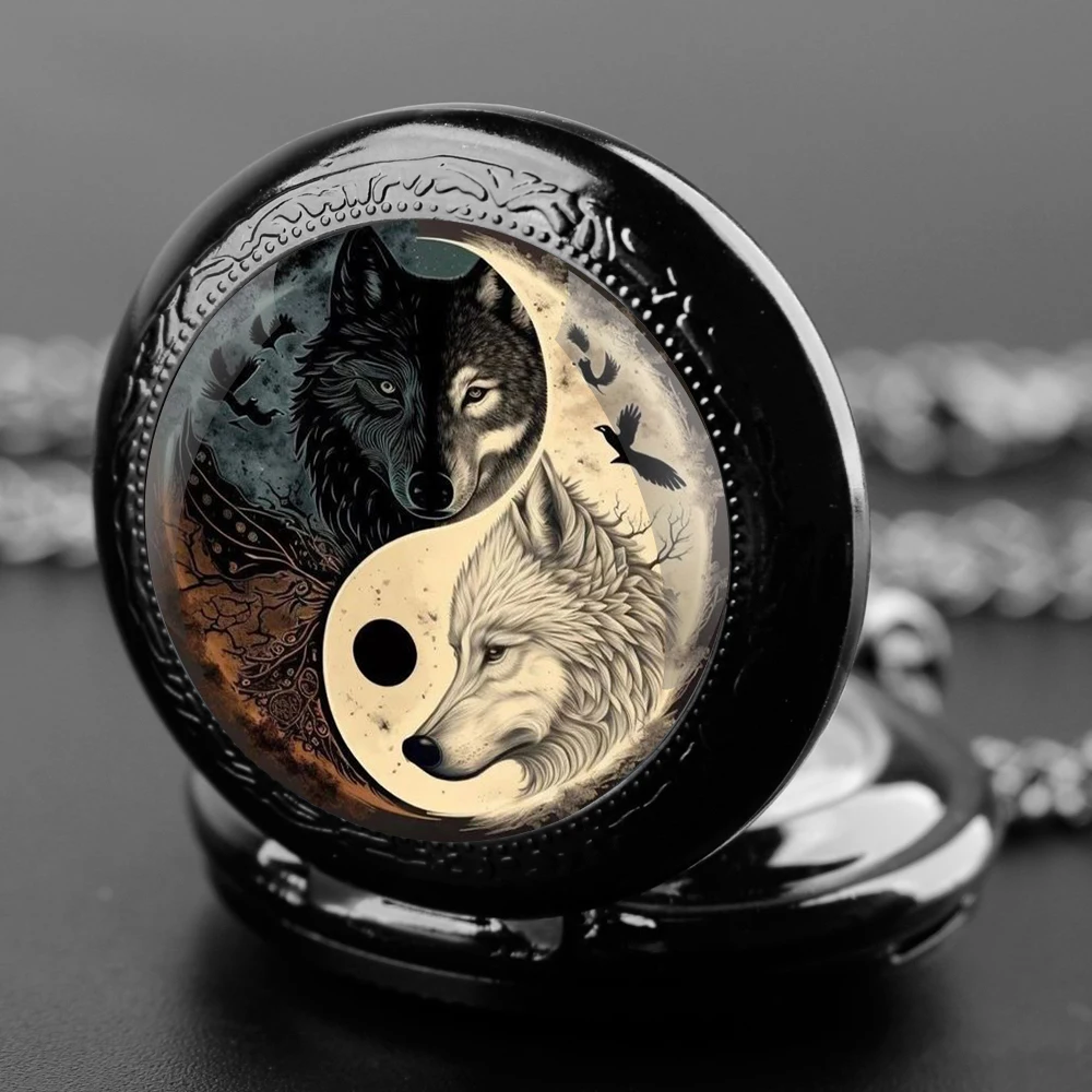 Bagua Formation  Design Glass Dome Quartz Pocket Watch With Durable Chain Arabic Numeral Dial For Men And Women Creative Gifts