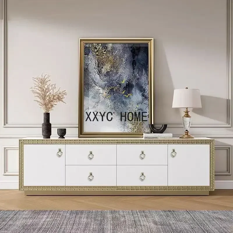 Italian light luxury marble TV cabinet coffee table combination