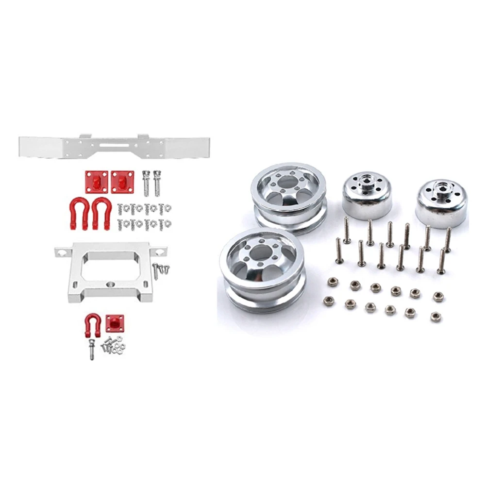 

1 комплект обновленного противоударного обода ступицы колеса и 1 комплект деталей для обновления грузовика, металлический передний задний бампер для WPL