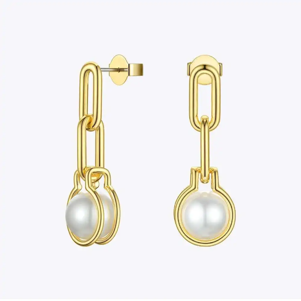 

ENFASHION Link Chain Pearl Drop Earrings For Women Gold Color Geometric Dangle Earings Fashion Jewelry Dropshippping E191142