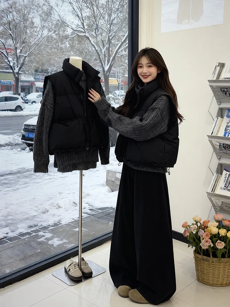 

Уникальный красивый зимний модный комплект больших размеров: свитер с высоким воротником, хлопковая куртка, широкие брюки, теплые и удобные.