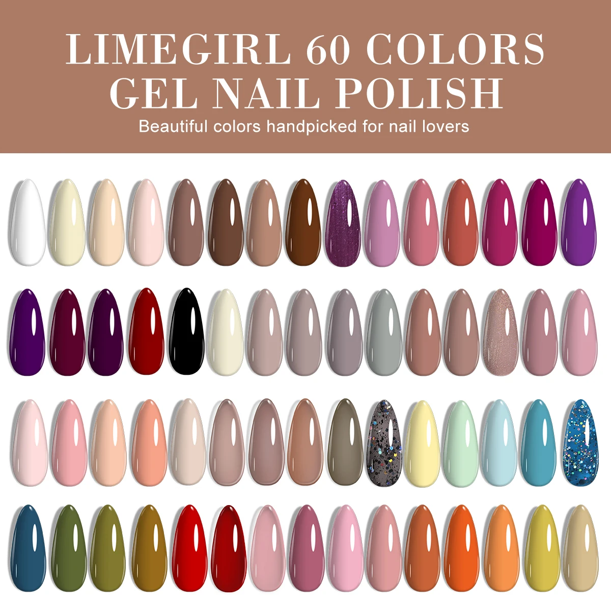 LIMEGIRL 63個入りジェルネイルポリッシュセット 8ml UV/LEDセミパーマネントソークオフジェル バーニッシュ ベースコート＆トップコート ネイルアートジェルキット