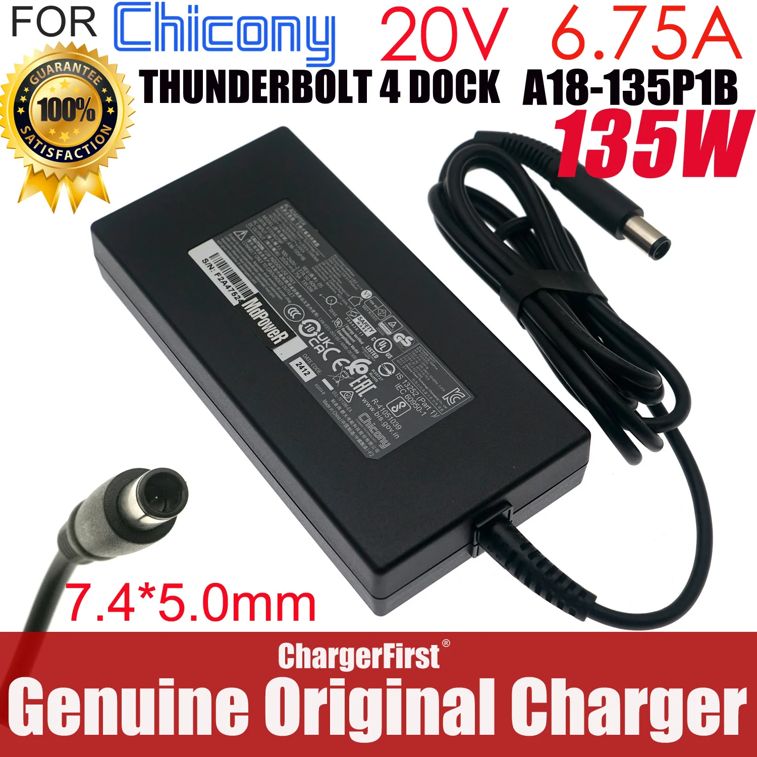 Chicony A18-135P1B A135A029P 20V 6.75A 135W AC Adapter for Razer Thunderbolt 4 Dock Chroma RC21-0169 RC21-01690100 RC21-01690200