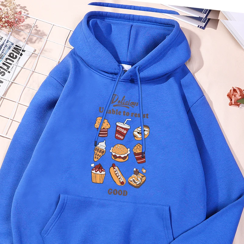 Delicious Unable To Resist Print Hooded Male Fashion Soft Fleece Hoodie Autumn Oversize Sweatshirts Casual Versatile Streetwear