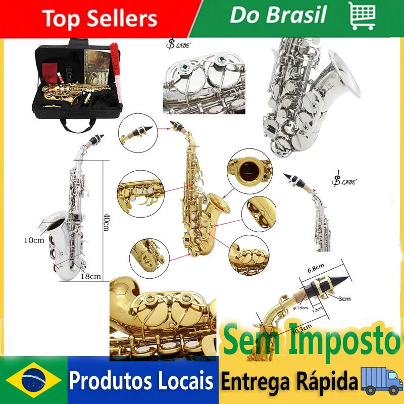 Envio do brasil saxofone soprano bb sax plano corpo de bronze instrumento de sopro profissional com acessórios de saxofone de palheta