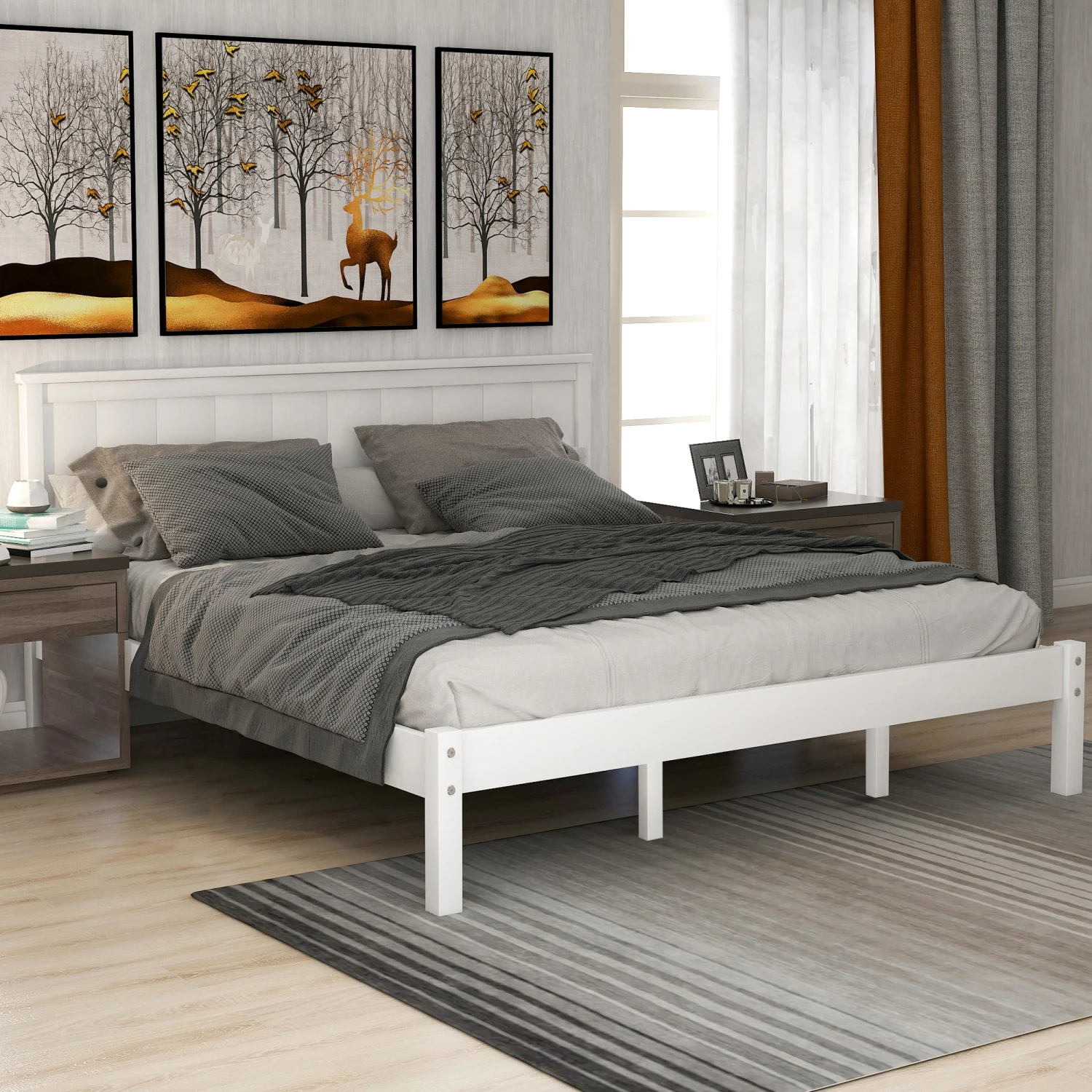 Platform Bed Frame with Headboard, Wood Slat Support, No Box Spring Needed, Queen, White(OLD SKU WF191420AAK)