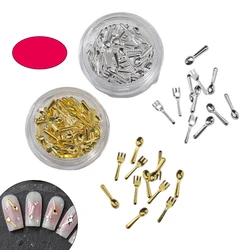 50Pcs Mixed Ins Niche Tableware Series Spoon Fork Nail 3D Metal Nail Mold Nail Decorations DIY Nail Art Charm Accessories